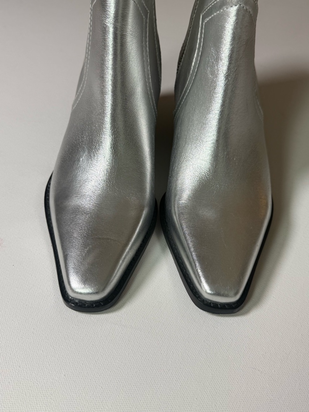 ZARA Metallic Silver Ankle Boots | Western Pointed Toe Zip Booties | Size 39 8.5 - Picture 2 of 11